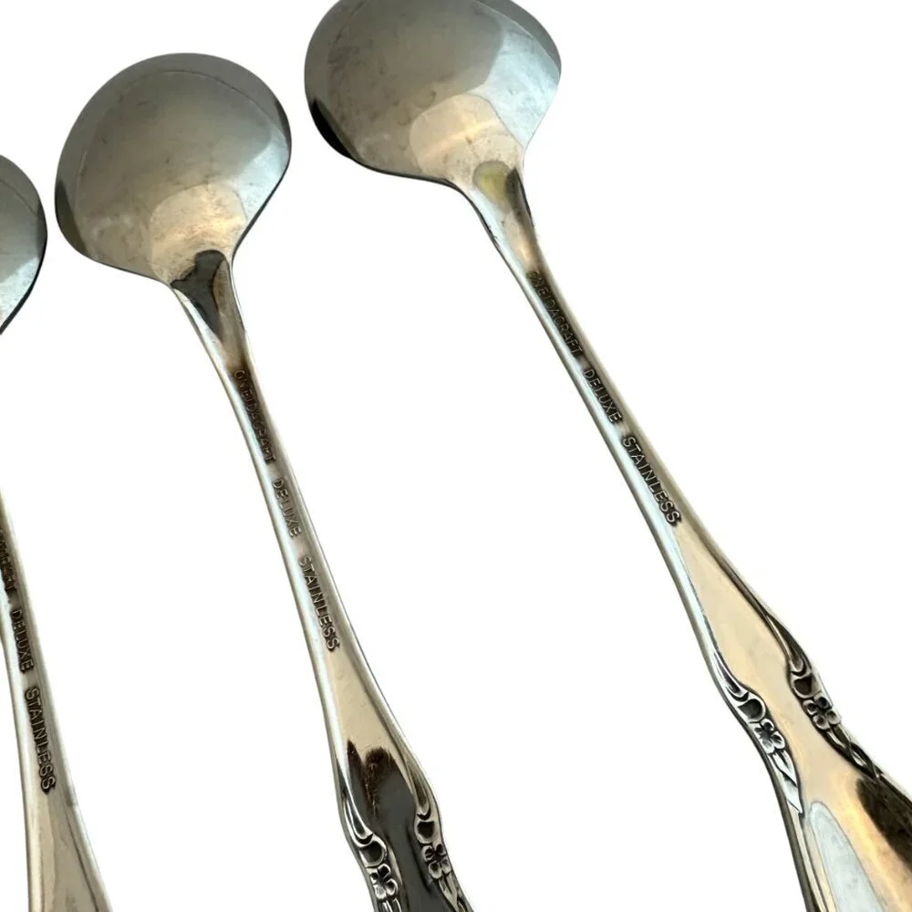 Oneidacraft Deluxe Stainless Flatware Set Chateau Floral 4 Table Spoons Large